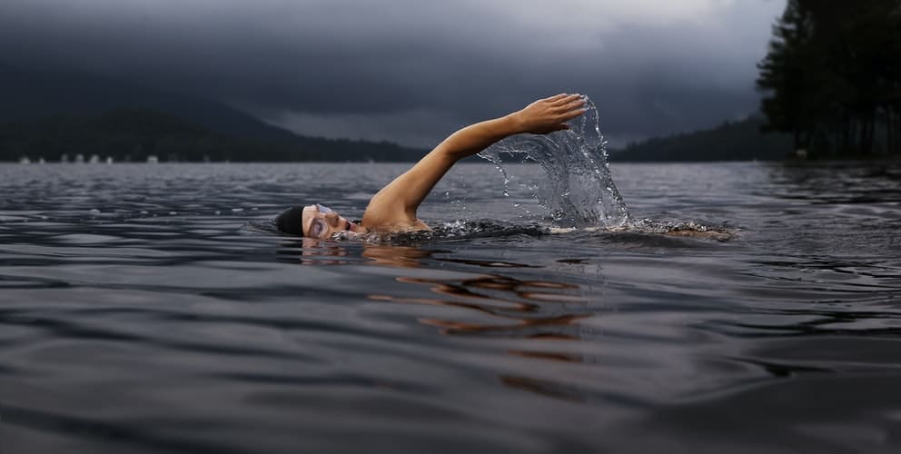 A swimmer in a lake.